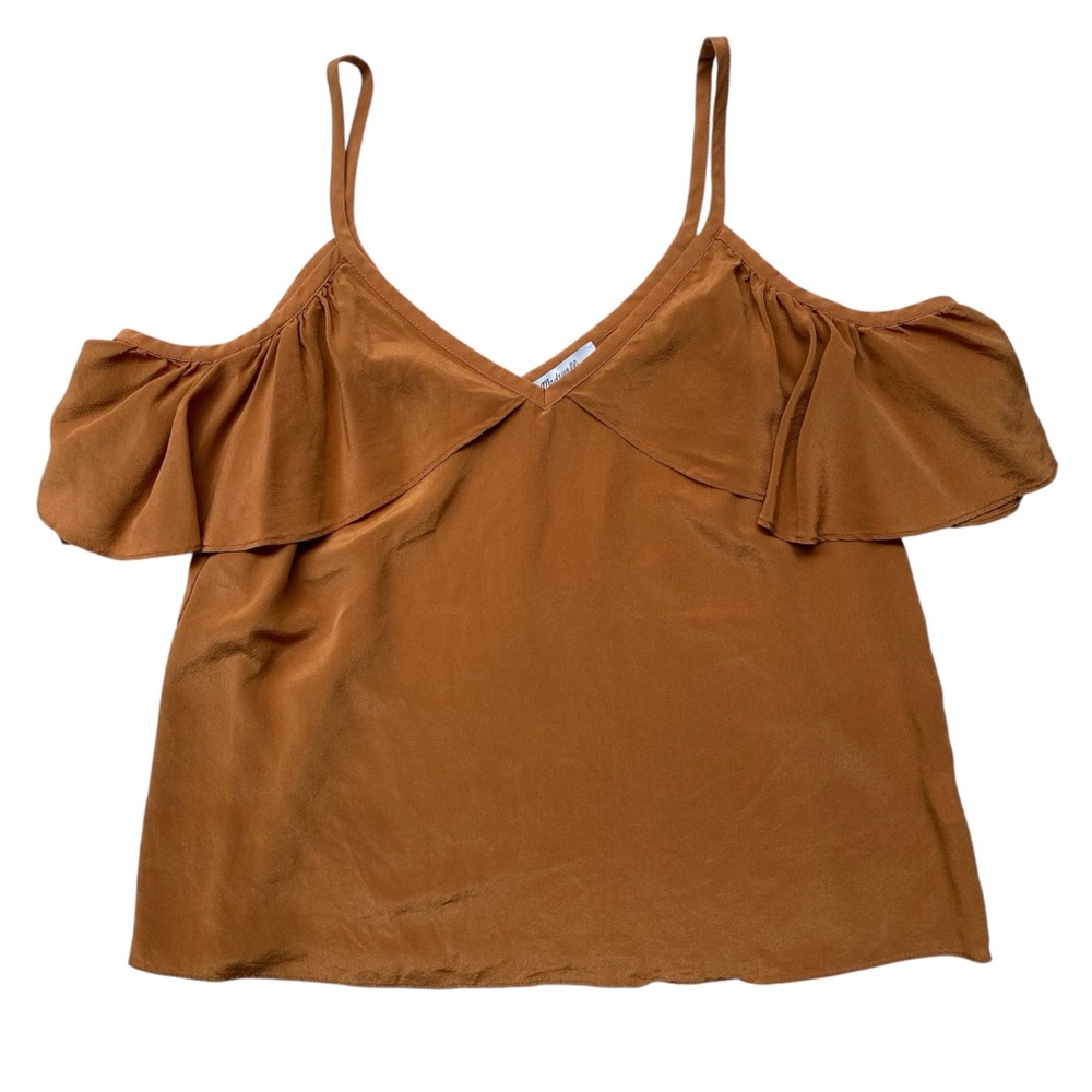Madewell 100% Silk Ruffle Tank Blouse Medium Burnt Orange Off Shoulder Boho